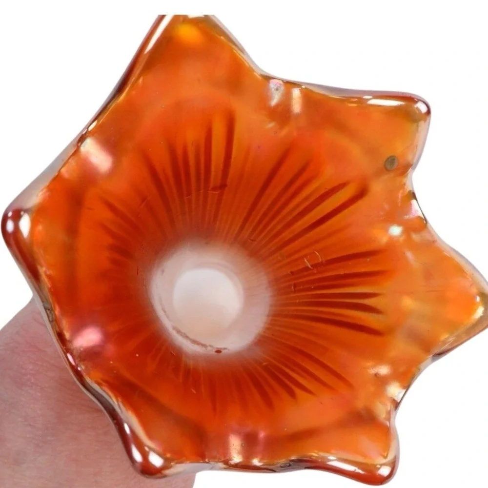 Fenton Antique Carnival Glass Swung Vase Orange Marigold Candy Ribbon‎ Crimped